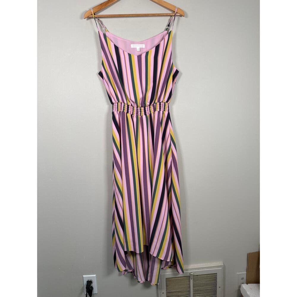 Adyson Pankor Smocked Waistโ Tank Hi Lo Dress Womens Size M Striped Sleeveless